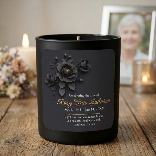 Quadrado Adesivo de Vela de Lembrança Rosa Negra Personaliz (Criador carregado)