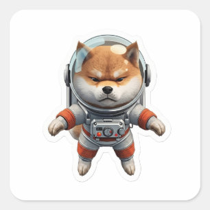 Quadrado Adesivo de Vinil Cão Espacial Astronauta Shiba Inu