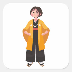 Quadrado Adesivo de Vinil de Personagem Samurai Anime Fofo