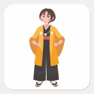 Quadrado Adesivo de Vinil de Personagem Samurai Anime Fofo