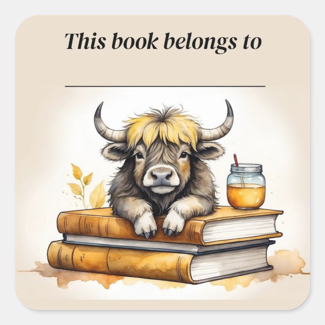 Quadrado Adesivo de Yak e Livros Editáveis (Frente)