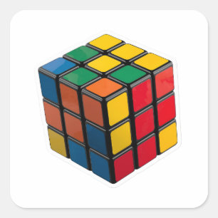 Quadrado Adesivo Die-Cut Puzzle Cubo Mágico 3D Retro Anos 8