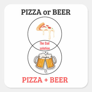 Quadrado Adesivo Divertido de Pizza e Cerveja com Nome Pers