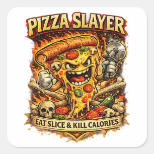 Quadrado Adesivo Divertido Hora da Pizza – Coma Pizza & Des
