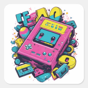 Quadrado Adesivo do console de jogos dos anos 90 na Retro