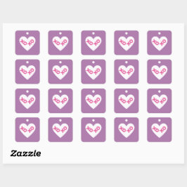 Quadrado Adesivo do Dia dos Namorados Coração XOXO Roxo
