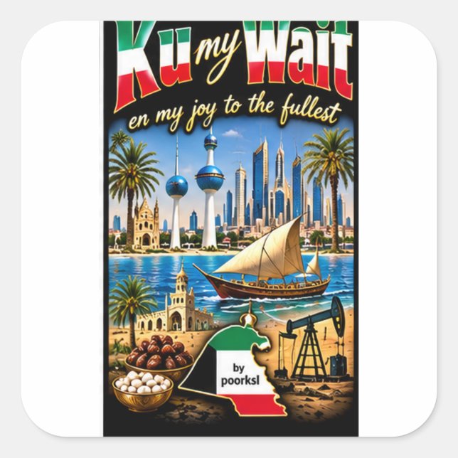 Quadrado Adesivo do Kuwait (Frente)