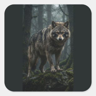 Quadrado Adesivo do Lobo Cinzento Majestoso – Presente da N