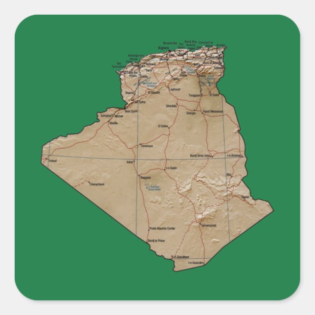 Quadrado Adesivo do Mapa da Argélia (Frente)