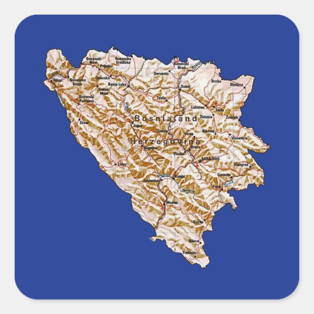 Quadrado Adesivo do Mapa da Bósnia-Herzegovina (Frente)
