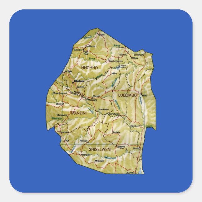 Quadrado Adesivo do Mapa da Eswatini (Frente)
