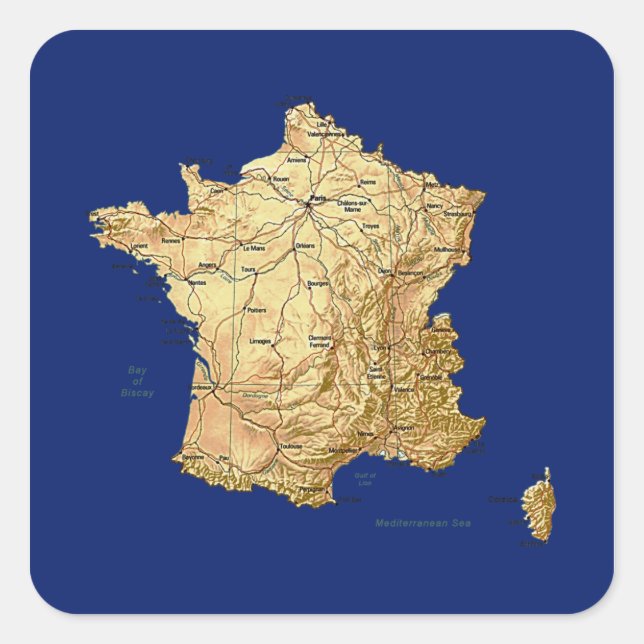 Quadrado Adesivo do Mapa da França (Frente)