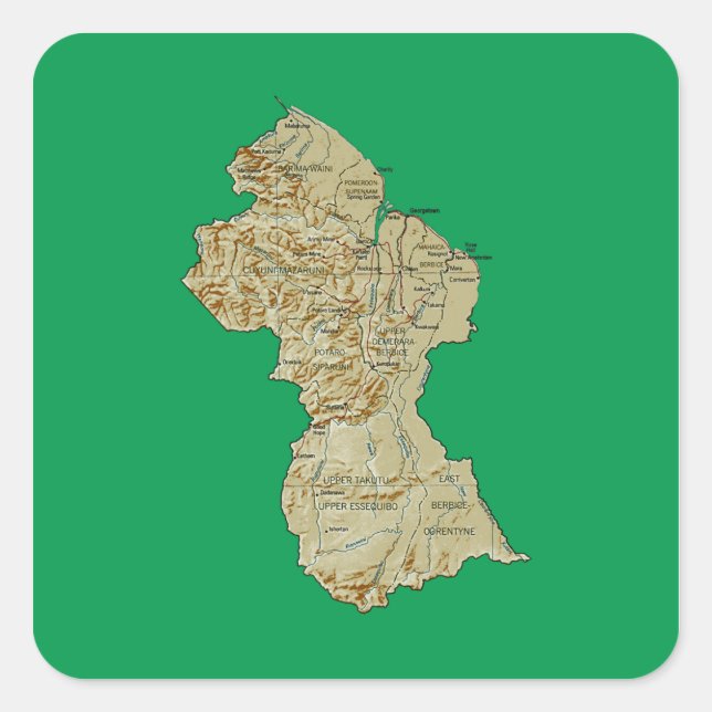 Quadrado Adesivo do Mapa da Guiana (Frente)