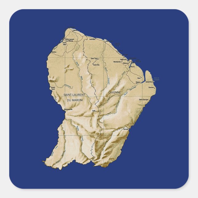 Quadrado Adesivo do Mapa da Guiana Francesa (Frente)