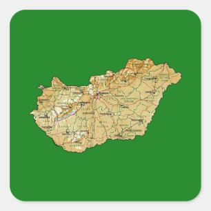 Quadrado Adesivo do Mapa da Hungria