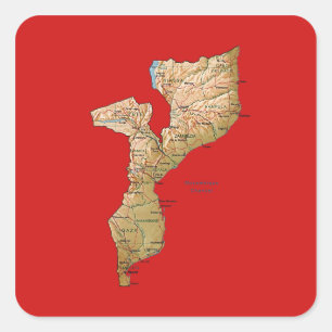 Quadrado Adesivo do Mapa de Moçambique