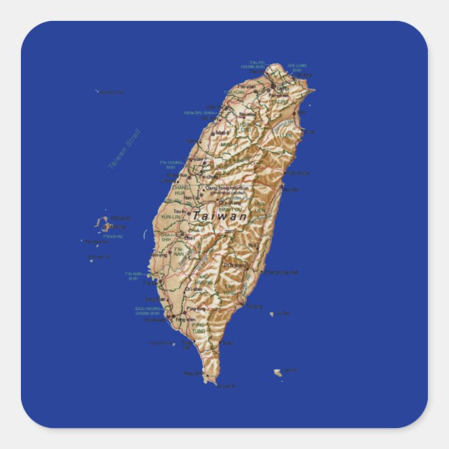 Quadrado Adesivo do Mapa de Taiwan (Frente)