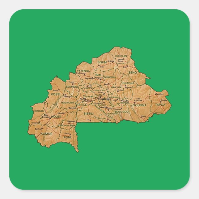 Quadrado Adesivo do Mapa do Burquina Fasso (Frente)