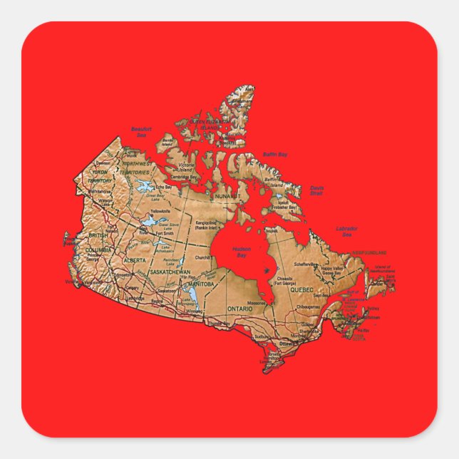 Quadrado Adesivo do Mapa do Canadá (Frente)