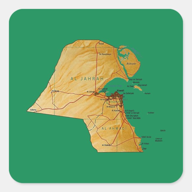 Quadrado Adesivo do mapa do Kuwait (Frente)