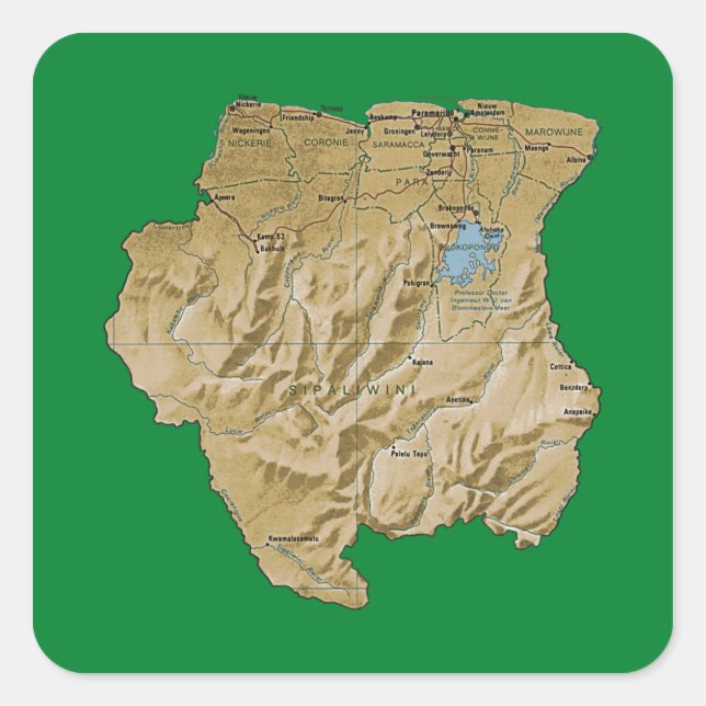 Quadrado Adesivo do Mapa do Suriname (Frente)