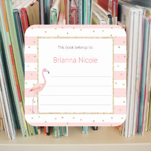 Quadrado Adesivo Dourado Flamingo Confetti, cor-de-rosa