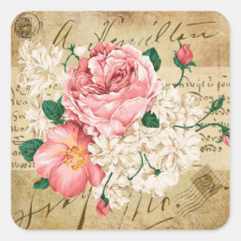 Quadrado Adesivo elegante de flores florais vintage