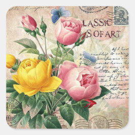 Quadrado Adesivo elegante de rosas florais vintage