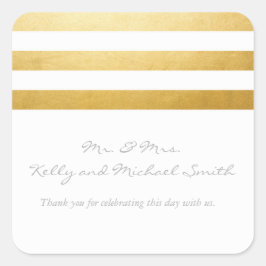Quadrado Adesivo Elegante Listras de Folha Dourada e Branco