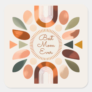 Quadrado Adesivo Elegante Melhor Mãe Já Boho