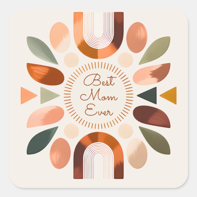 Quadrado Adesivo Elegante Melhor Mãe Já Boho  (Frente)
