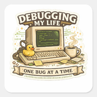 Quadrado Adesivo engraçado de programação Depurando minha v