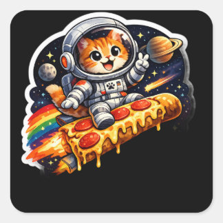 Quadrado Adesivo Espaço Gato Pizza Cósmica