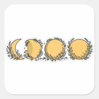 Quadrado Adesivo Estético Botânico de Fases Lunares Witchy