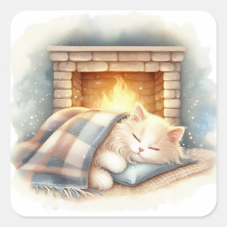 Quadrado Adesivo estético de inverno fofo de gato