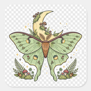 Quadrado Adesivo Estético Goblincore da Mariposa Luna