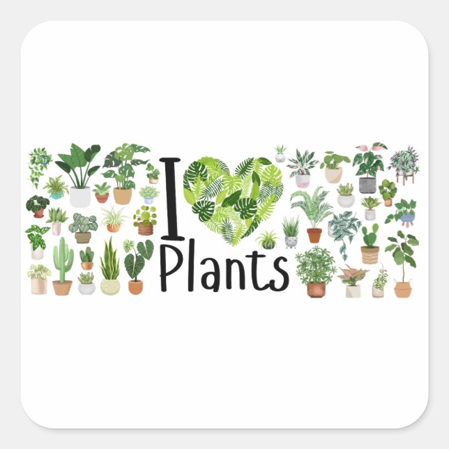 Quadrado Adesivo Eu Amo Plantas (Frente)