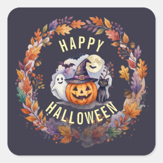Quadrado Adesivo Feliz Halloween - Abóbora Vintage