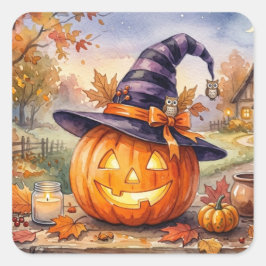 Quadrado Adesivo Feliz Halloween - Abóbora Vintage
