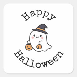 Quadrado Adesivo Feliz Halloween - Fantasma Kawaii Fofo