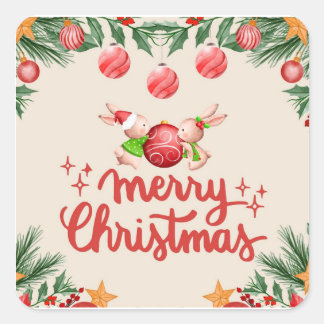 Quadrado Adesivo Festivo Coelho Feliz Natal