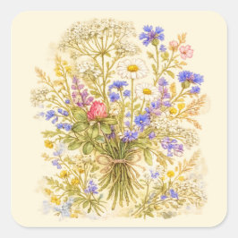 Quadrado Adesivo Floral Aquarela de Buquê de Flores Silvest