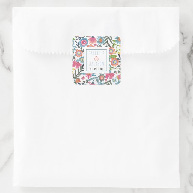 Quadrado Adesivo floral boêmio de aquarela (Bolsa)