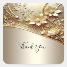 Quadrado Adesivo Floral Dourado Ornamentado Moderno com Pér