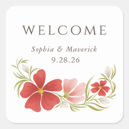 Quadrado Adesivo Floral Ousado Raspberry & Blush