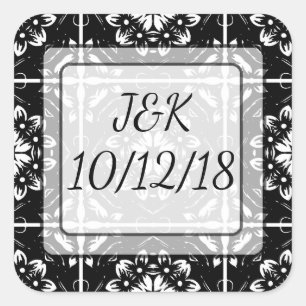 Quadrado Adesivo Floral Personalizado de Mandala Preto e Br