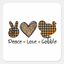 Quadrado Adesivo fofo de Ação de Graças "Paz, Amor, Glub".