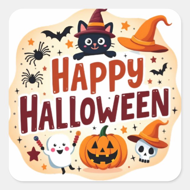 Quadrado Adesivo Fofo de Halloween (Frente)