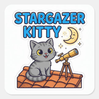 Quadrado Adesivo Gatinho Observador de Estrelas — Gato Cinz