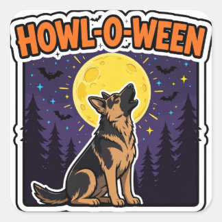 Quadrado Adesivo Howl-O-Ween — Luar Cheio Pastor Alemão Ba